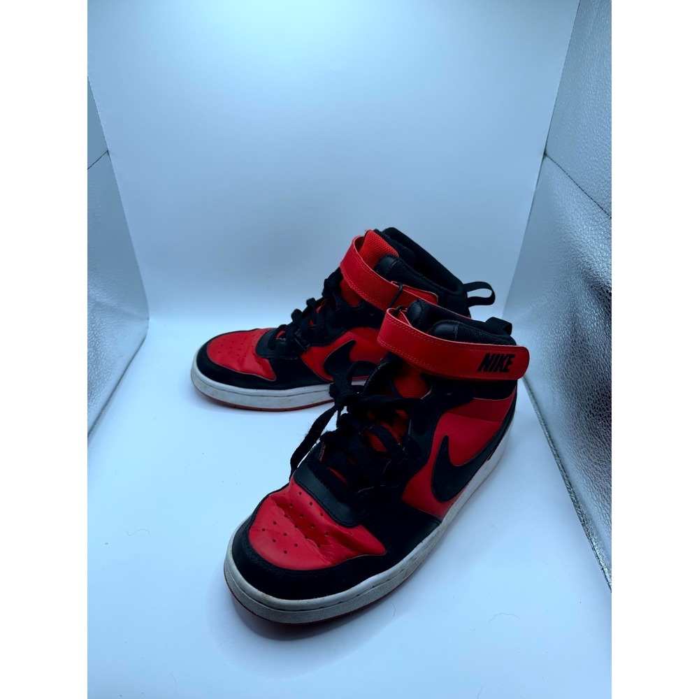 Nike Court Borough Mid 2 GS CD7782-602 Boys 7‎ Sneaker Black Red Leather Shoes